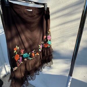 Y2K Brown Mesh Floral Embroidered Fairy Skirt Size Large
